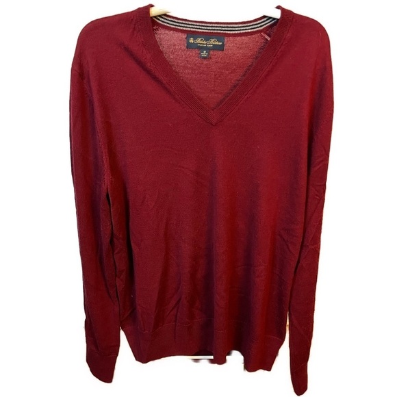 Brooks Brothers Men's Red Merino Wool V-Neck Sweater- Size Medium - Picture 1 of 5